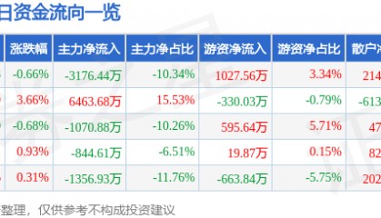 股票行情快报：东方材料（603110）8月25日主力资金净卖出3176.44万元