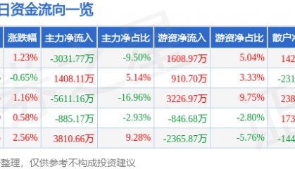 股票行情快报：鲁西化工（000830）8月12日主力资金净卖出3031.77万元