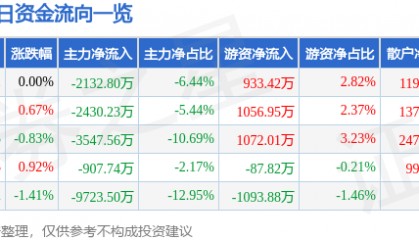 股票行情快报：鲁西化工（000830）7月29日主力资金净卖出2132.80万元
